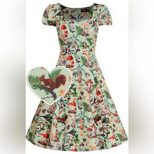 Mint Green Squirrel & Mushroom Fit-and-Flare Midi Dress